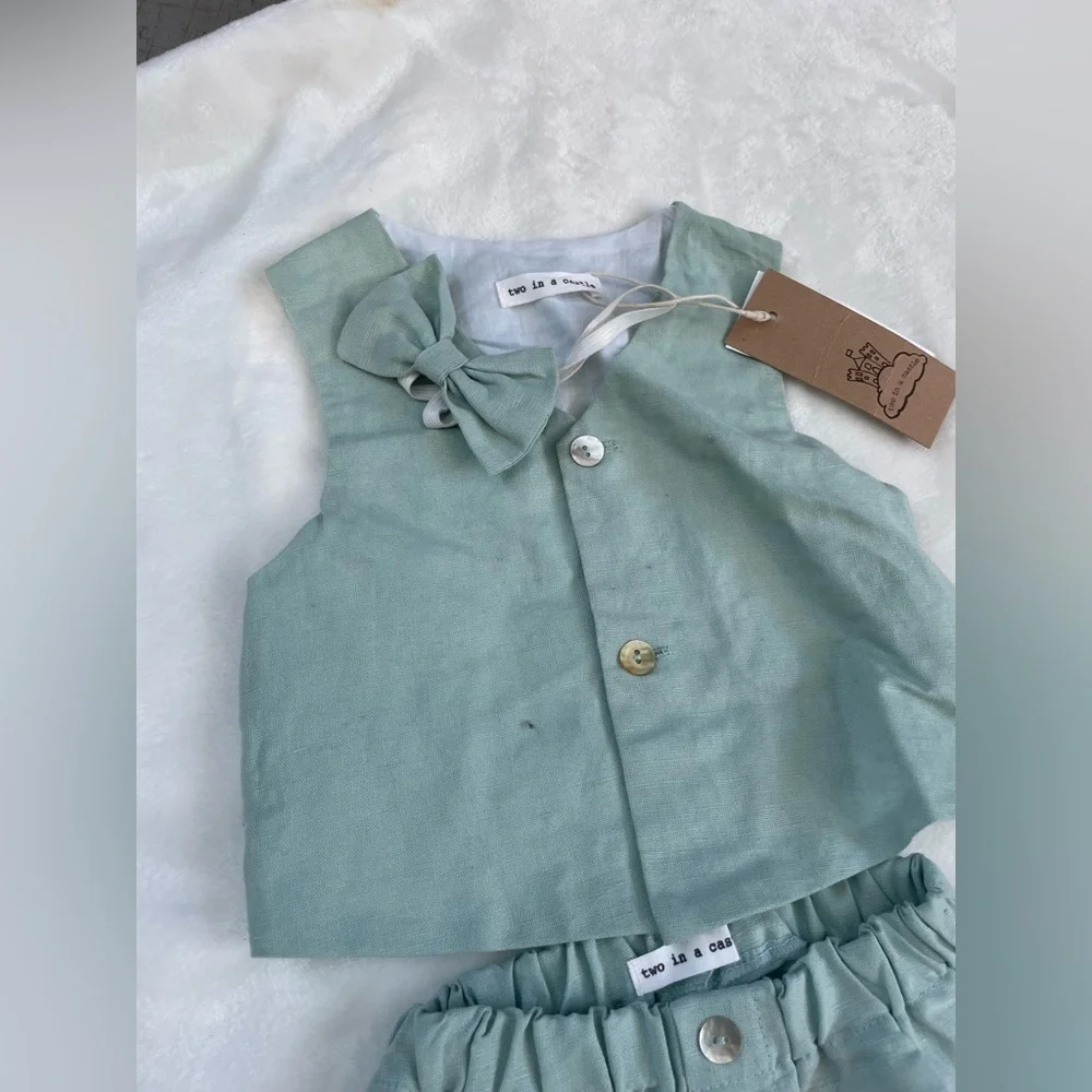 NWT Baby Boy Linen Blend Matching Vest Set